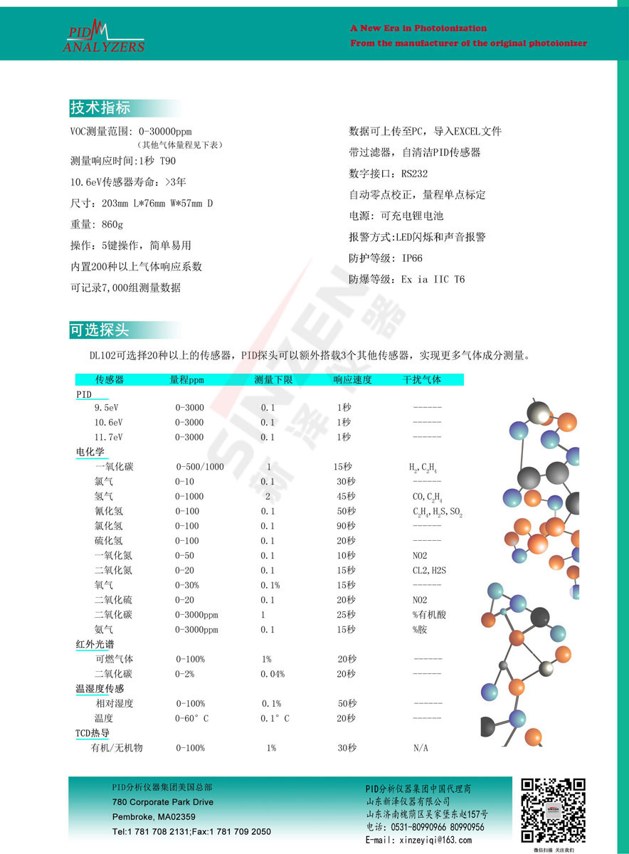美国PID公司DL 102多功能便携式VOCs分析仪PID-技术参数表 美国PID公司DL 102多功能便携式VOCs分析仪PID-技术参数表